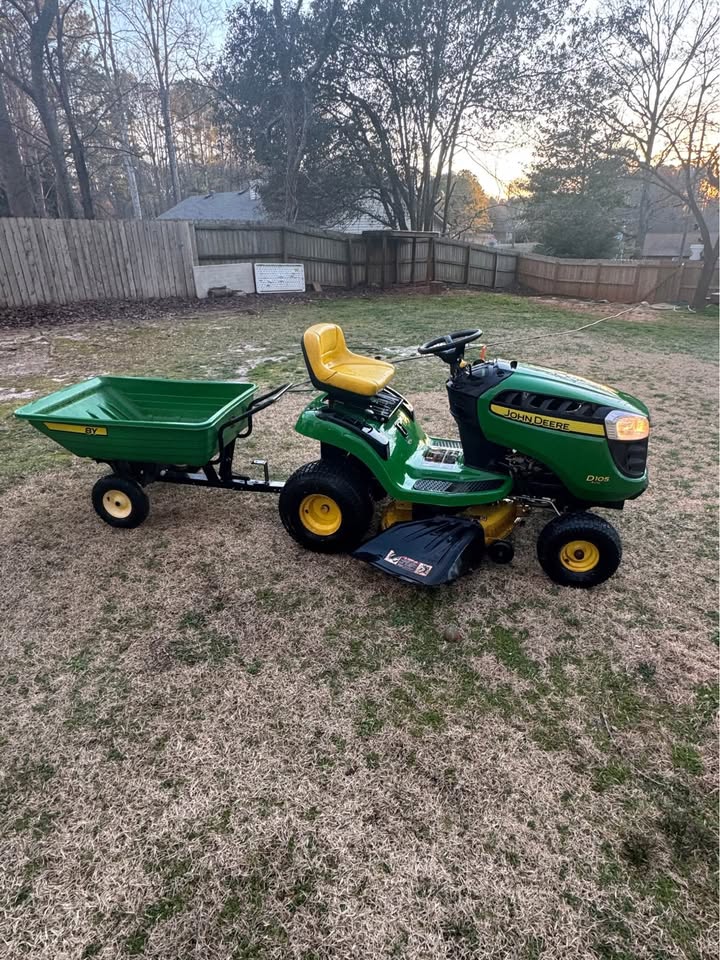 John Deere D105 Riding Mower & Wagon
