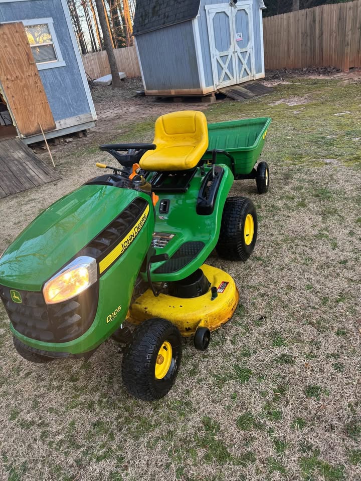 John Deere D105 Riding Mower & Wagon
