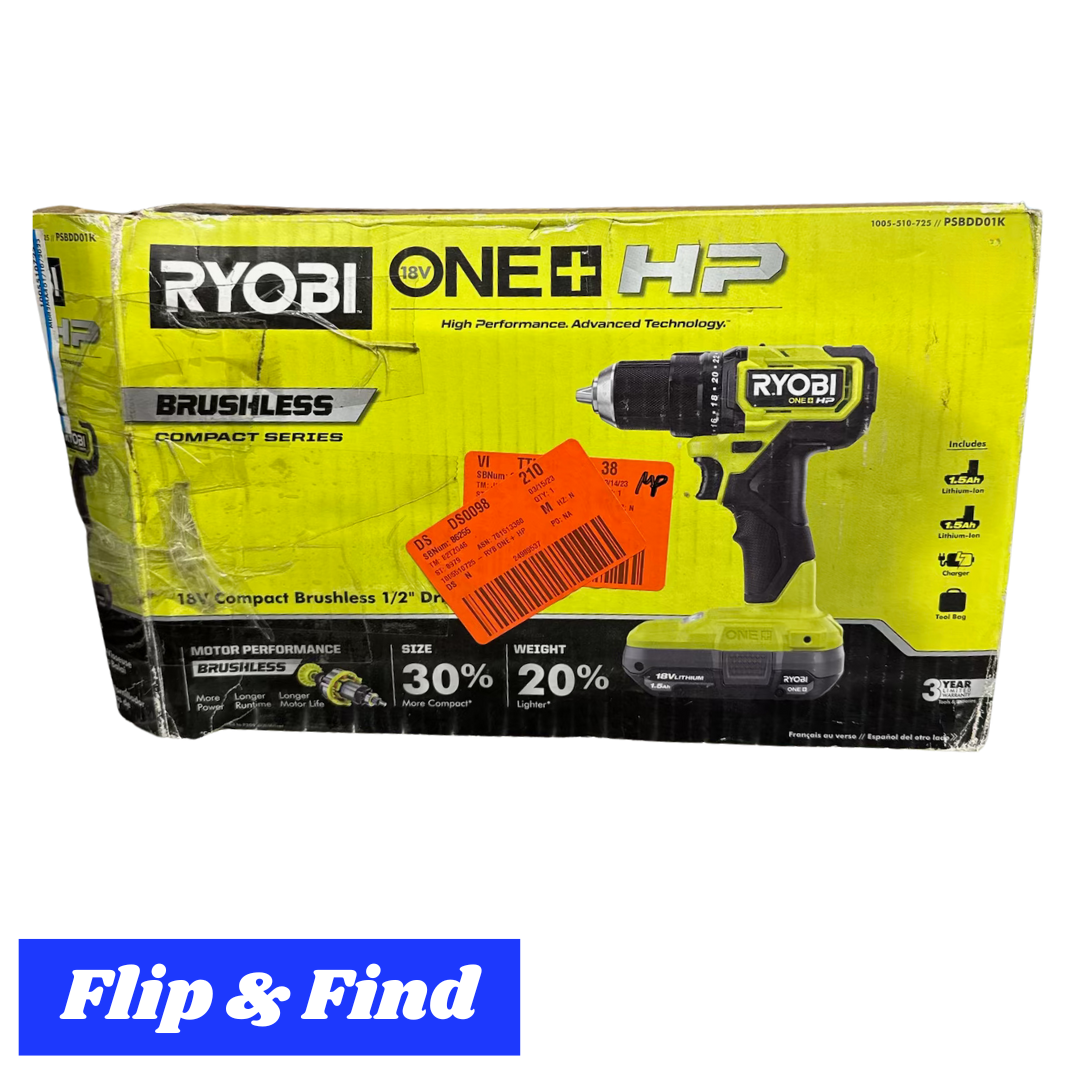Kit de taladro/atornillador compacto sin escobillas de 1/2” Ryobi ONE+ HP 18V - PSBDD01K