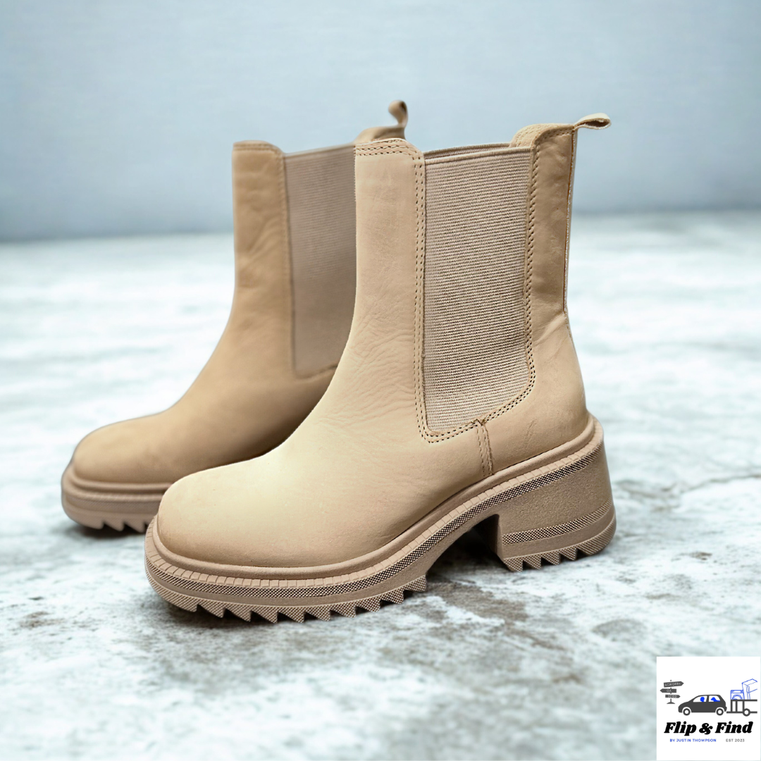 Women's Steve Madden Garth Leather Block Heel Beige Chelsea Boots