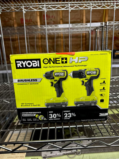 Ryobi ONE+ HP 18V Compact Brushless 2-Tool Kit - PSBCK01K